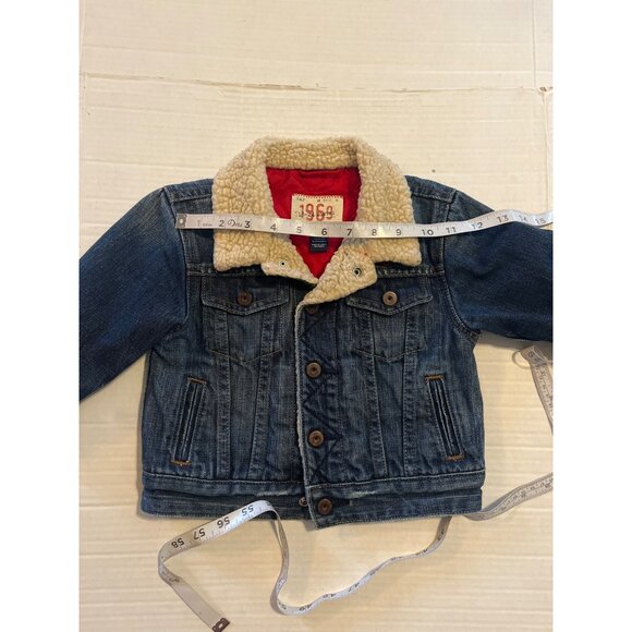 Gap Toddler Moto Club Denim Jacket Sherpa Collar Red Quilted Lining 18-24 Months - Picture 10 of 10